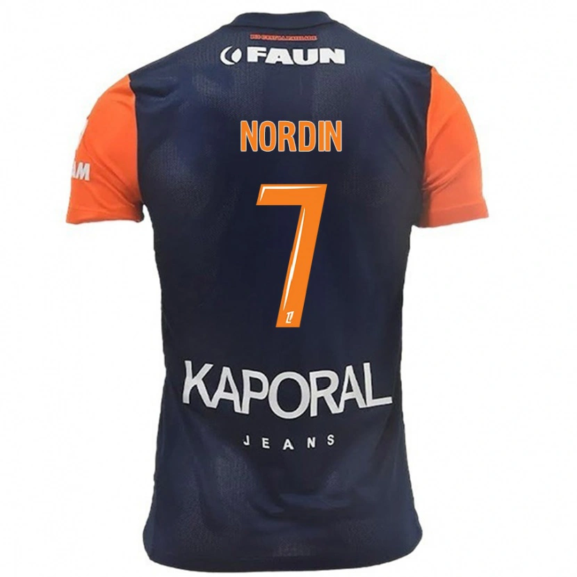 Danxen Børn Arnaud Nordin #7 Marineblå Orange Hjemmebane Spillertrøjer 2024/25 Trøje T-Shirt
