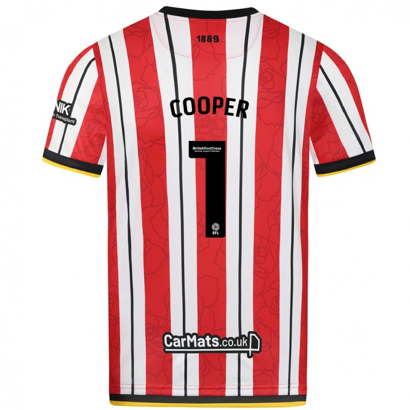 Danxen Børn Michael Cooper #1 Røde Hvide Striber Hjemmebane Spillertrøjer 2024/25 Trøje T-Shirt