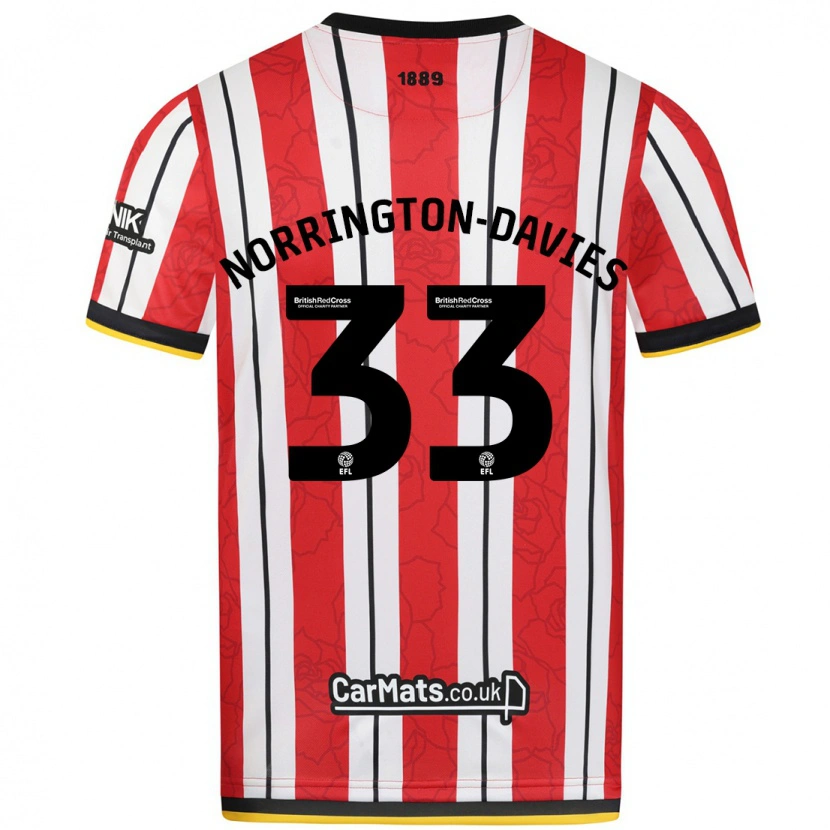 Danxen Børn Rhys Norrington-Davies #33 Røde Hvide Striber Hjemmebane Spillertrøjer 2024/25 Trøje T-Shirt
