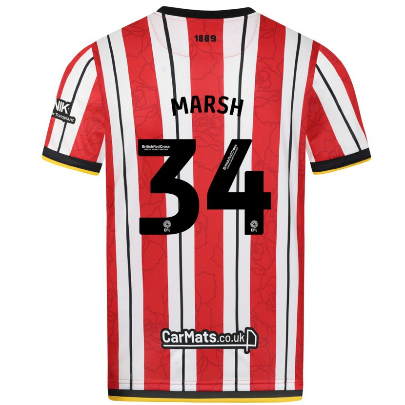 Danxen Børn Louie Marsh #34 Røde Hvide Striber Hjemmebane Spillertrøjer 2024/25 Trøje T-Shirt