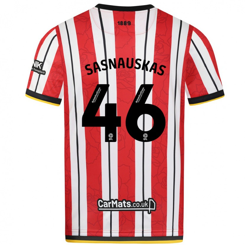 Danxen Børn Dovydas Sasnauskas #46 Røde Hvide Striber Hjemmebane Spillertrøjer 2024/25 Trøje T-Shirt