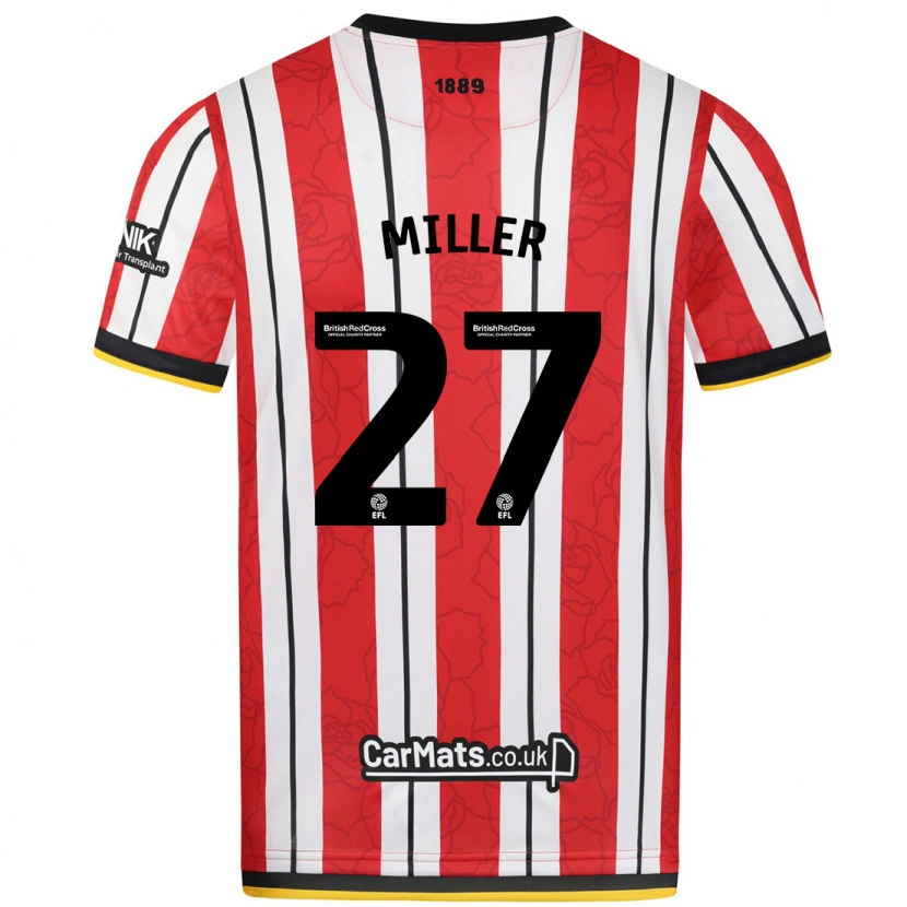 Danxen Børn Lara Miller #27 Røde Hvide Striber Hjemmebane Spillertrøjer 2024/25 Trøje T-Shirt