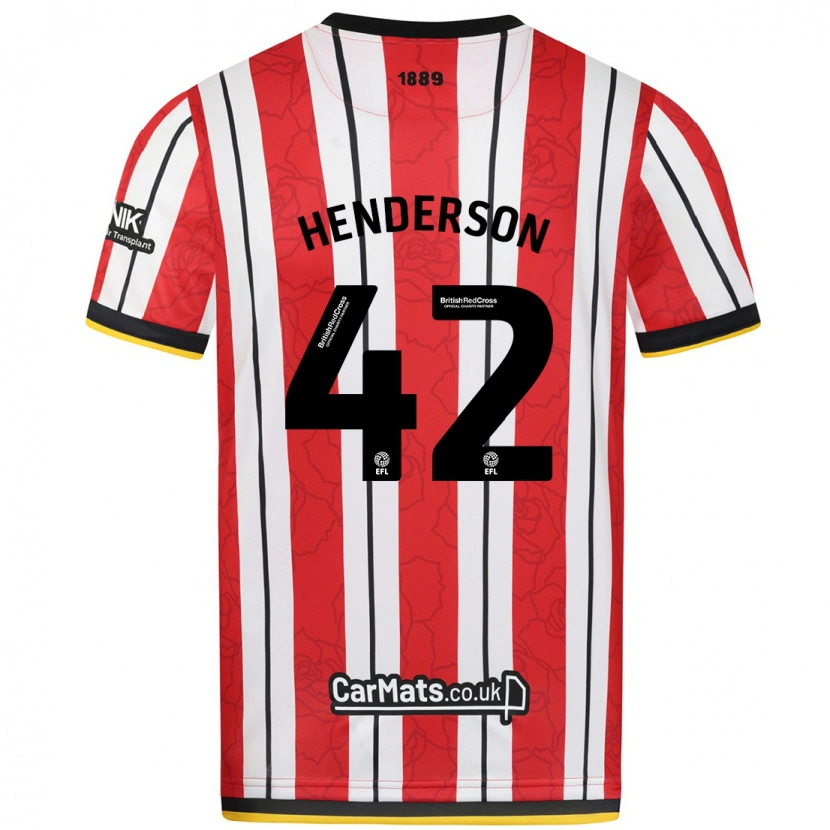 Danxen Børn Peyton Henderson #42 Røde Hvide Striber Hjemmebane Spillertrøjer 2024/25 Trøje T-Shirt