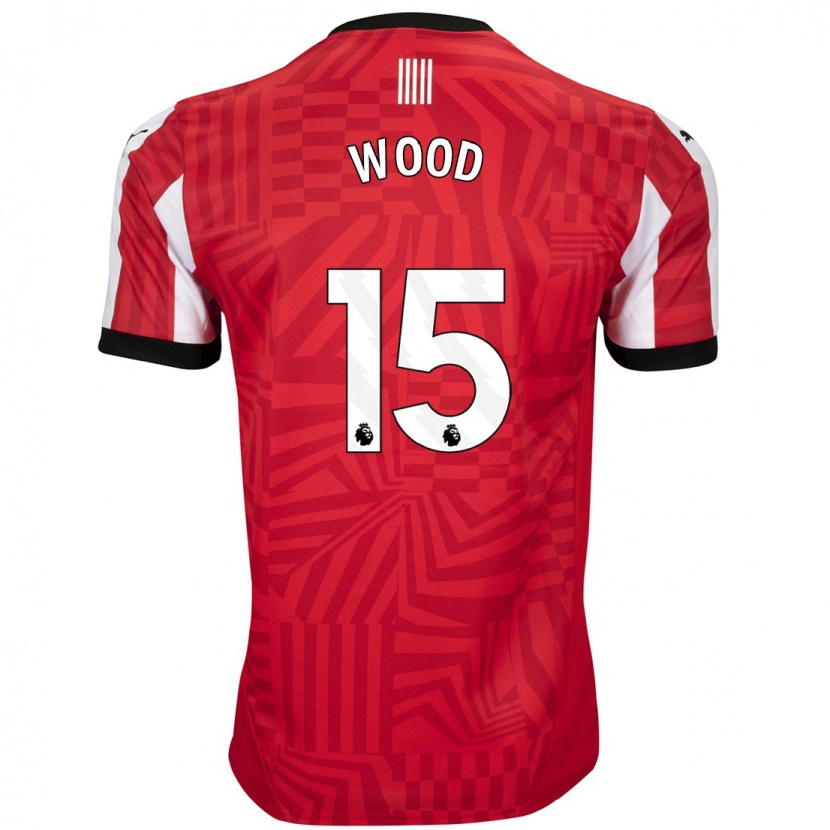 Danxen Børn Nathan Wood #15 Rød Hvid Hjemmebane Spillertrøjer 2024/25 Trøje T-Shirt