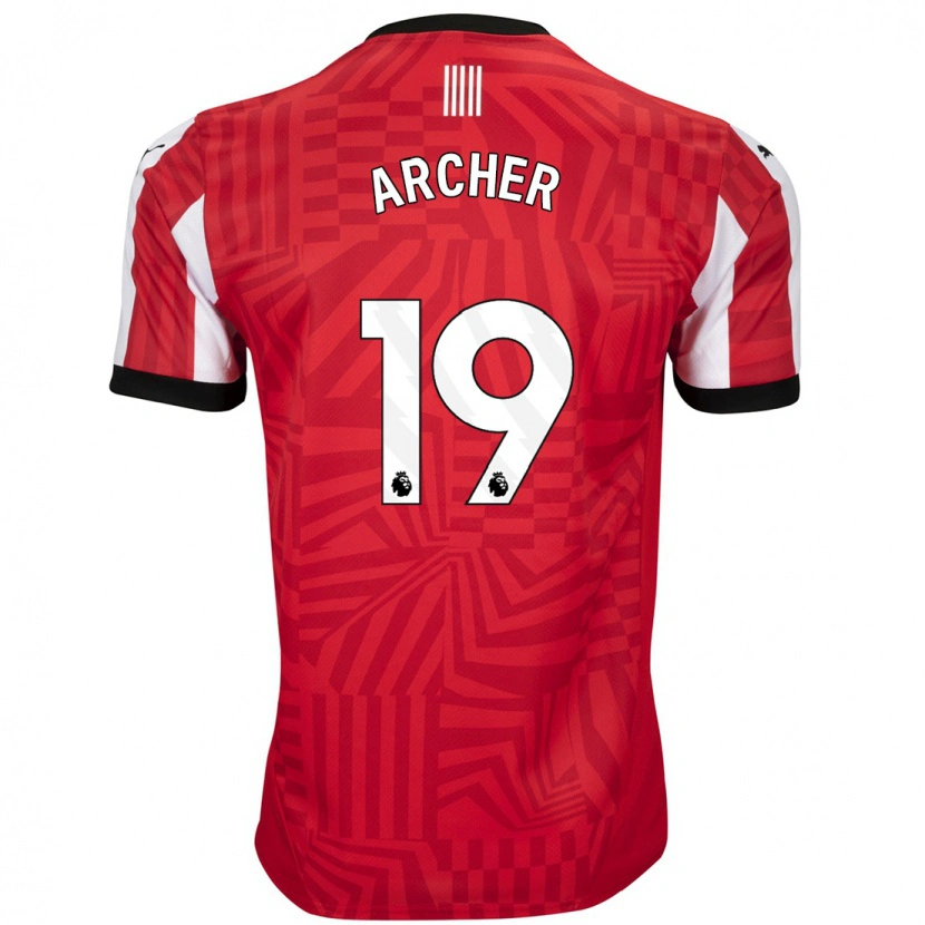 Danxen Børn Cameron Archer #19 Rød Hvid Hjemmebane Spillertrøjer 2024/25 Trøje T-Shirt