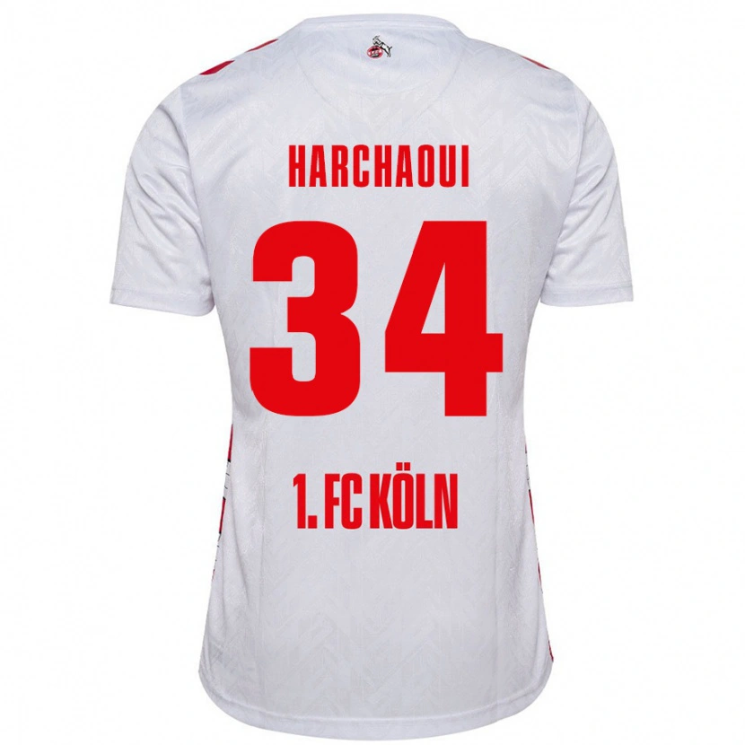 Danxen Børn Fayssal Harchaoui #34 Hvid Rød Hjemmebane Spillertrøjer 2024/25 Trøje T-Shirt