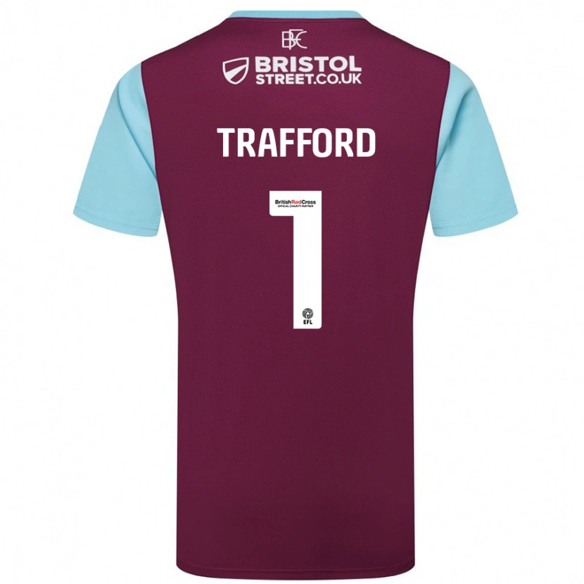 Danxen Børn James Trafford #1 Burgund Himmelblå Hjemmebane Spillertrøjer 2024/25 Trøje T-Shirt