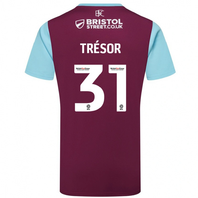Danxen Børn Mike Trésor #31 Burgund Himmelblå Hjemmebane Spillertrøjer 2024/25 Trøje T-Shirt