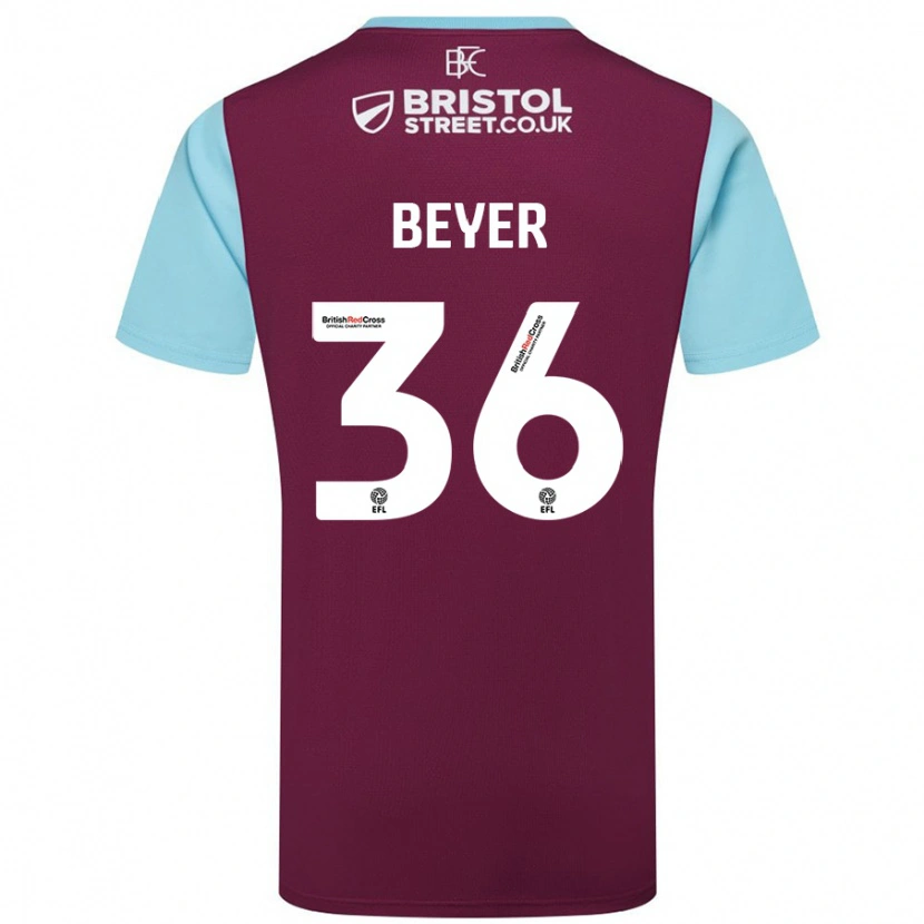 Danxen Børn Jordan Beyer #36 Burgund Himmelblå Hjemmebane Spillertrøjer 2024/25 Trøje T-Shirt