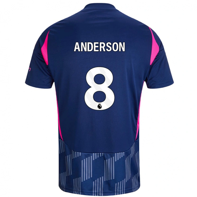 Danxen Børn Elliot Anderson #8 Kongeblå Pink Udebane Spillertrøjer 2024/25 Trøje T-Shirt