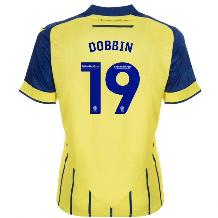 Danxen Børn Lewis Dobbin #19 Gul Blå Udebane Spillertrøjer 2024/25 Trøje T-Shirt