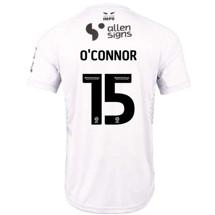 Danxen Børn Paudie O'connor #15 Rød Hvid Udebane Spillertrøjer 2024/25 Trøje T-Shirt