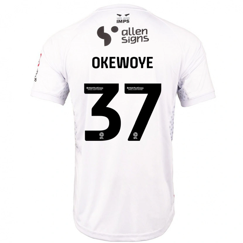 Danxen Børn Gbolahan Okewoye #37 Rød Hvid Udebane Spillertrøjer 2024/25 Trøje T-Shirt
