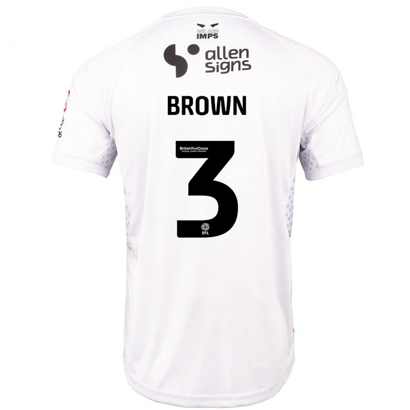 Danxen Børn Jaden Brown #3 Rød Hvid Udebane Spillertrøjer 2024/25 Trøje T-Shirt