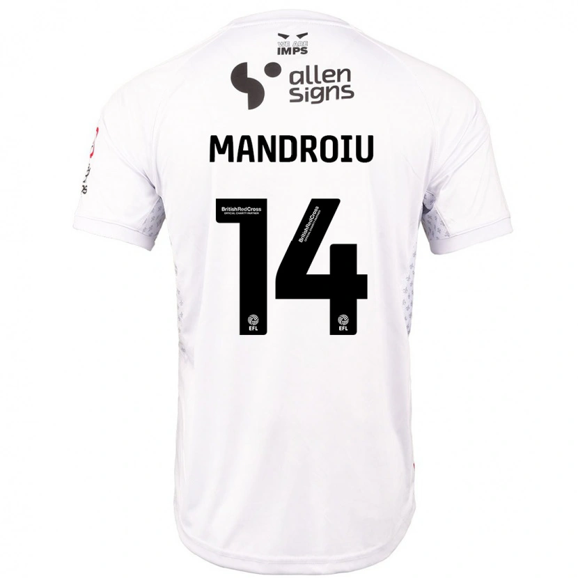 Danxen Børn Daniel Mandroiu #14 Rød Hvid Udebane Spillertrøjer 2024/25 Trøje T-Shirt