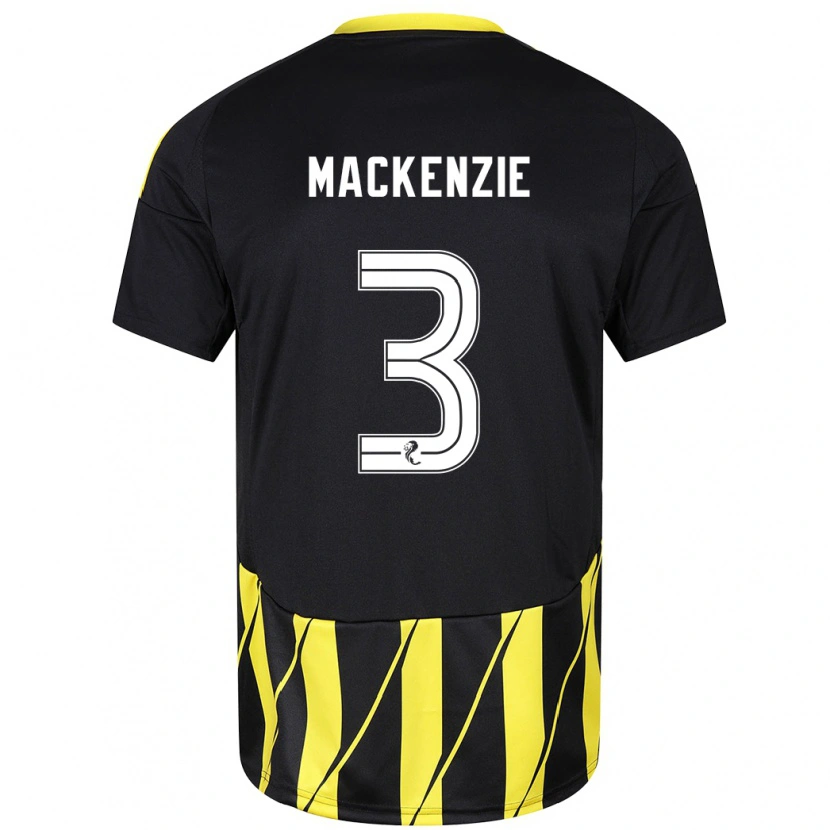 Danxen Børn Jack Mackenzie #3 Sort Gul Udebane Spillertrøjer 2024/25 Trøje T-Shirt