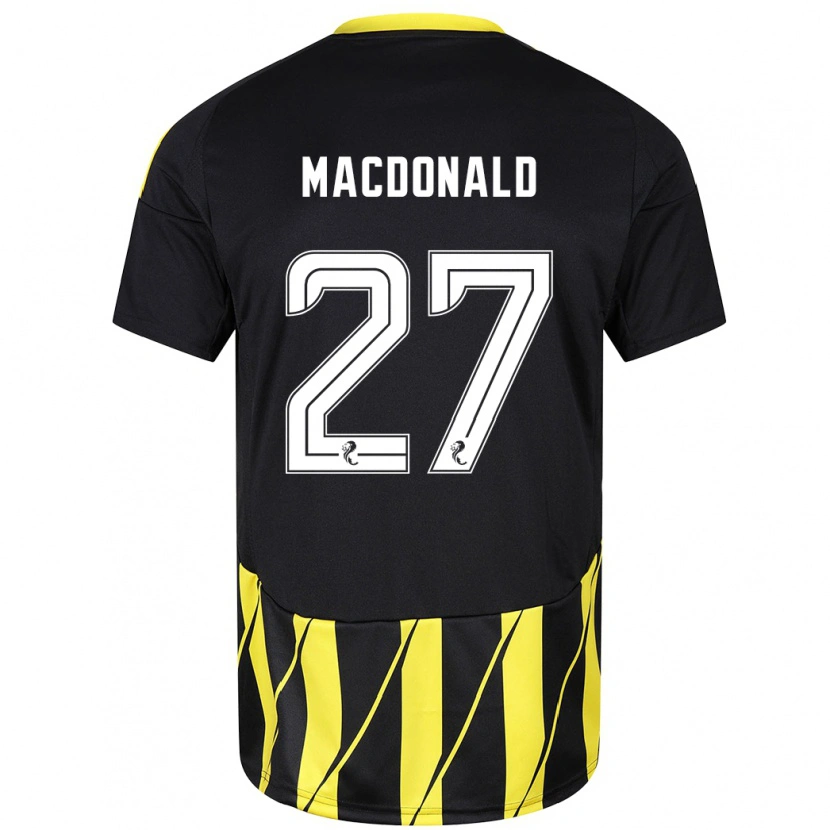 Danxen Børn Angus Macdonald #27 Sort Gul Udebane Spillertrøjer 2024/25 Trøje T-Shirt