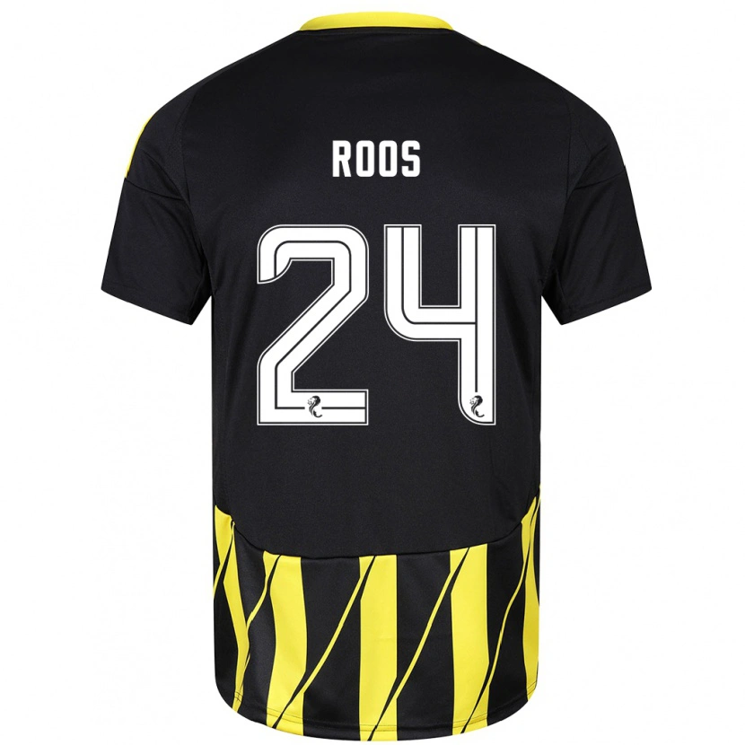 Danxen Børn Kelle Roos #24 Sort Gul Udebane Spillertrøjer 2024/25 Trøje T-Shirt