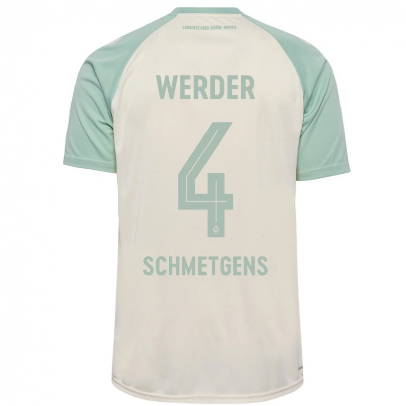 Danxen Børn Mick Schmetgens #4 Råhvid Lysegrøn Udebane Spillertrøjer 2024/25 Trøje T-Shirt