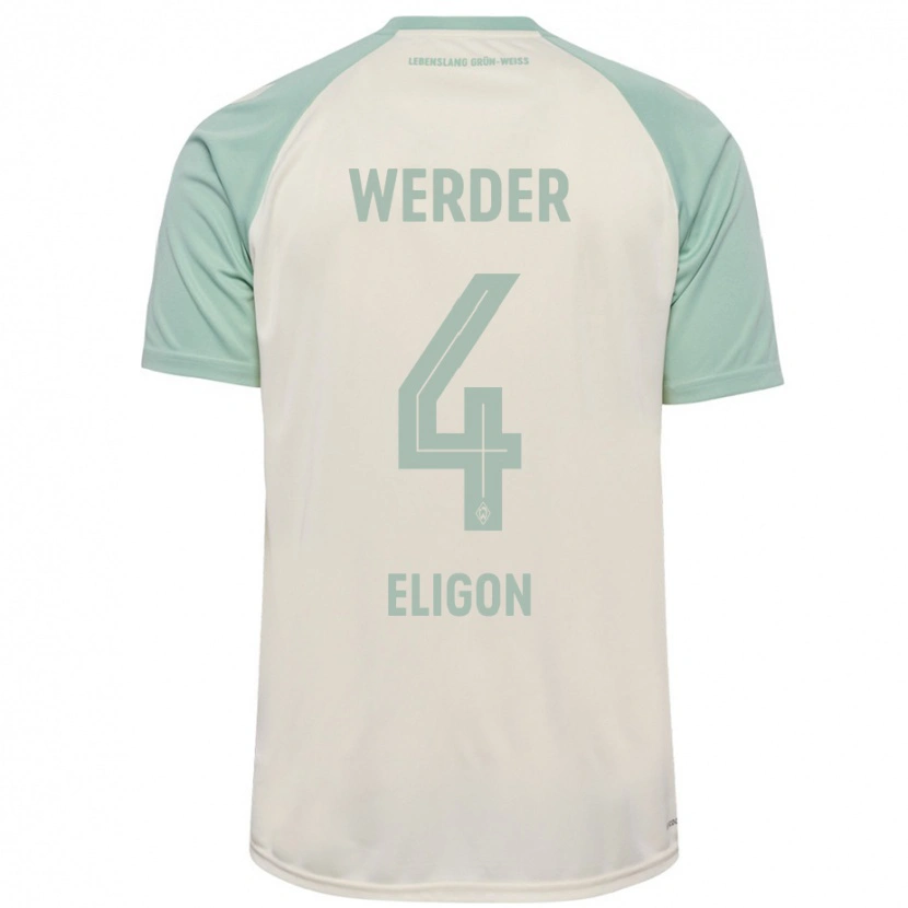 Danxen Børn Kenneth Eligon #4 Råhvid Lysegrøn Udebane Spillertrøjer 2024/25 Trøje T-Shirt
