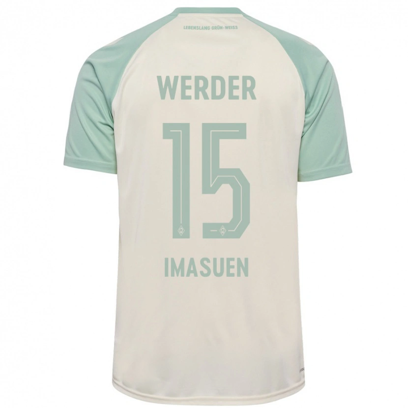 Danxen Børn Joel Imasuen #15 Råhvid Lysegrøn Udebane Spillertrøjer 2024/25 Trøje T-Shirt