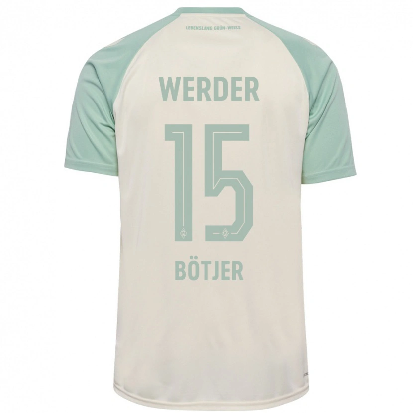 Danxen Børn Linus Bötjer #15 Råhvid Lysegrøn Udebane Spillertrøjer 2024/25 Trøje T-Shirt