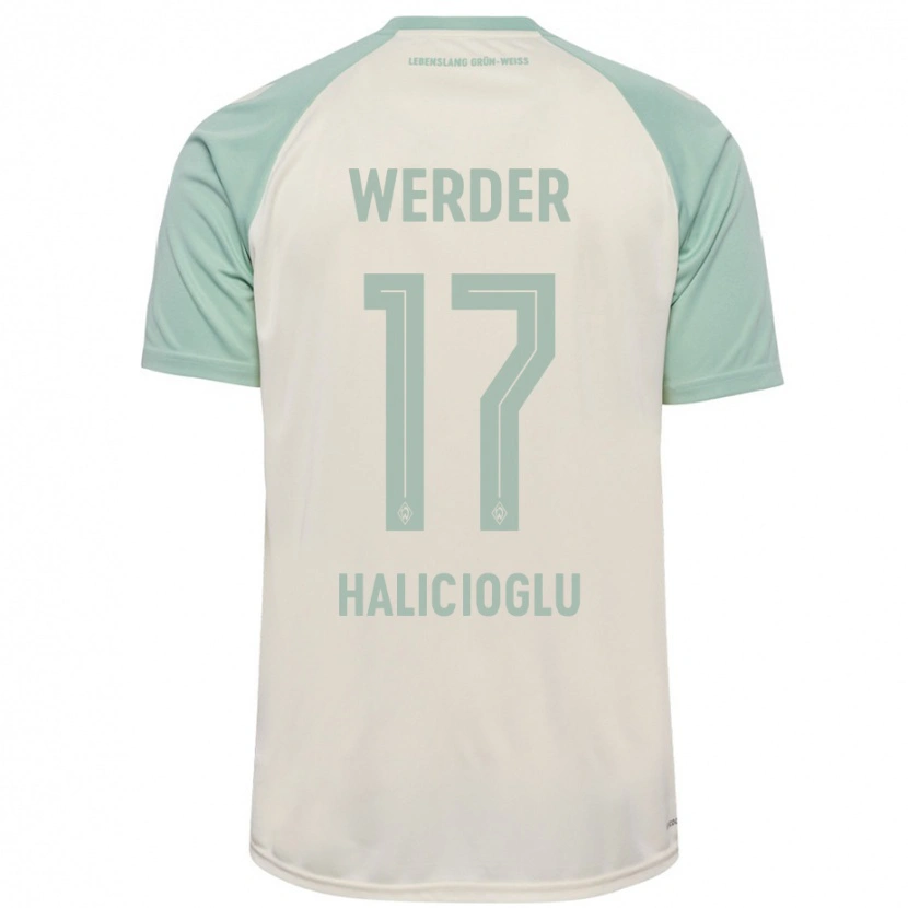 Danxen Børn Arda Halicioglu #17 Råhvid Lysegrøn Udebane Spillertrøjer 2024/25 Trøje T-Shirt