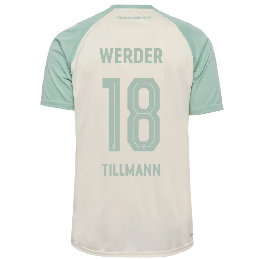 Danxen Børn Felix Tillmann #18 Råhvid Lysegrøn Udebane Spillertrøjer 2024/25 Trøje T-Shirt