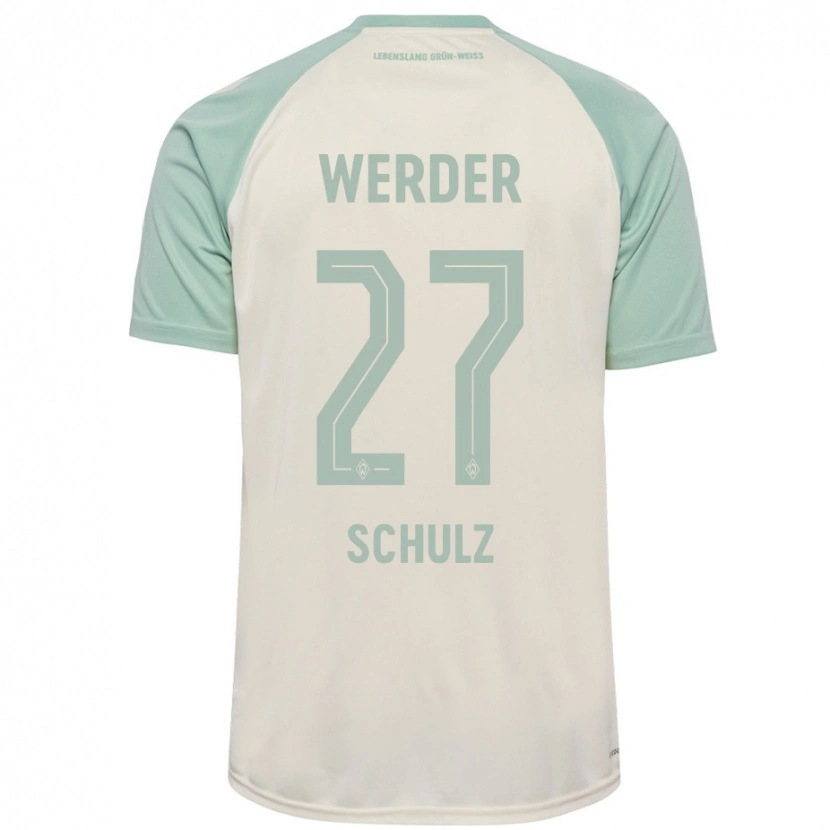 Danxen Børn Ole Schulz #27 Råhvid Lysegrøn Udebane Spillertrøjer 2024/25 Trøje T-Shirt