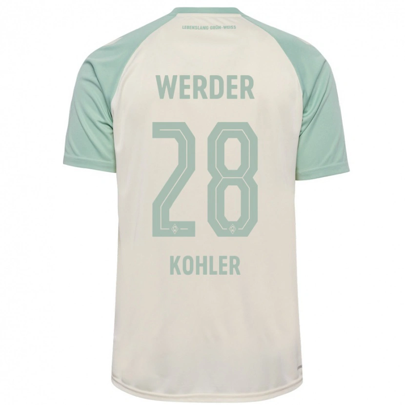 Danxen Børn Ethan Kohler #28 Råhvid Lysegrøn Udebane Spillertrøjer 2024/25 Trøje T-Shirt