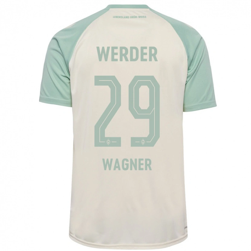 Danxen Børn Paul Wagner #29 Råhvid Lysegrøn Udebane Spillertrøjer 2024/25 Trøje T-Shirt