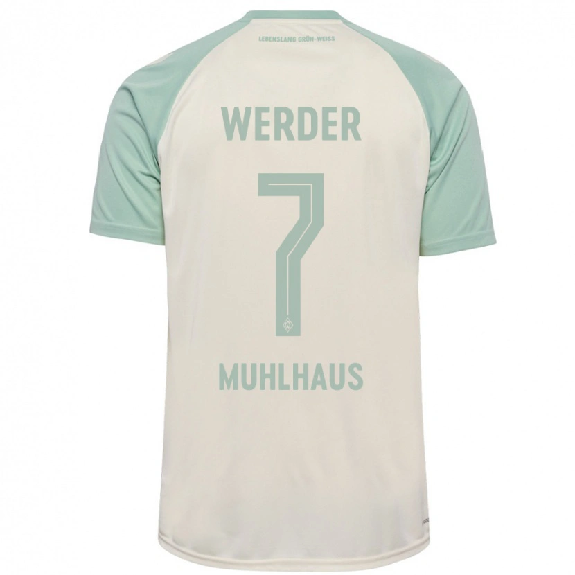 Danxen Børn Larissa Mühlhaus #7 Råhvid Lysegrøn Udebane Spillertrøjer 2024/25 Trøje T-Shirt