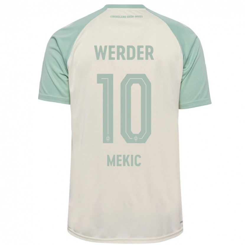 Danxen Børn Elmin Mekic #10 Råhvid Lysegrøn Udebane Spillertrøjer 2024/25 Trøje T-Shirt