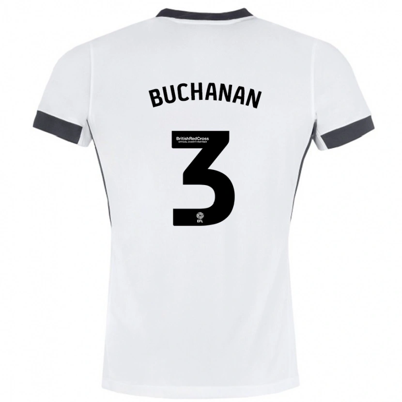 Danxen Børn Lee Buchanan #3 Hvid Sort Udebane Spillertrøjer 2024/25 Trøje T-Shirt