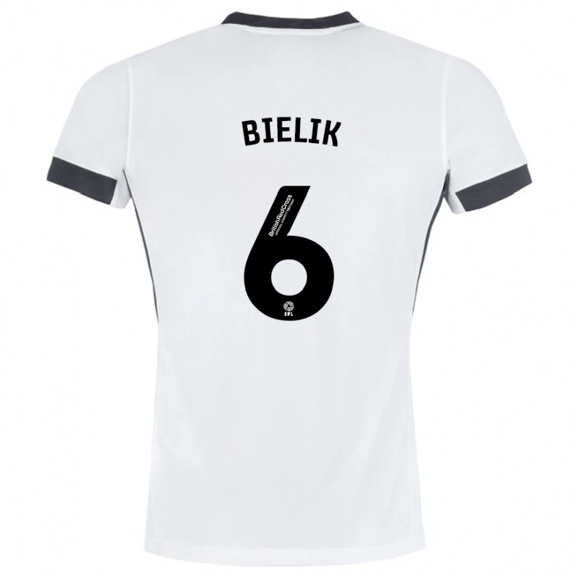 Danxen Børn Krystian Bielik #6 Hvid Sort Udebane Spillertrøjer 2024/25 Trøje T-Shirt