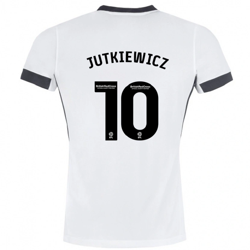 Danxen Børn Lukas Jutkiewicz #10 Hvid Sort Udebane Spillertrøjer 2024/25 Trøje T-Shirt