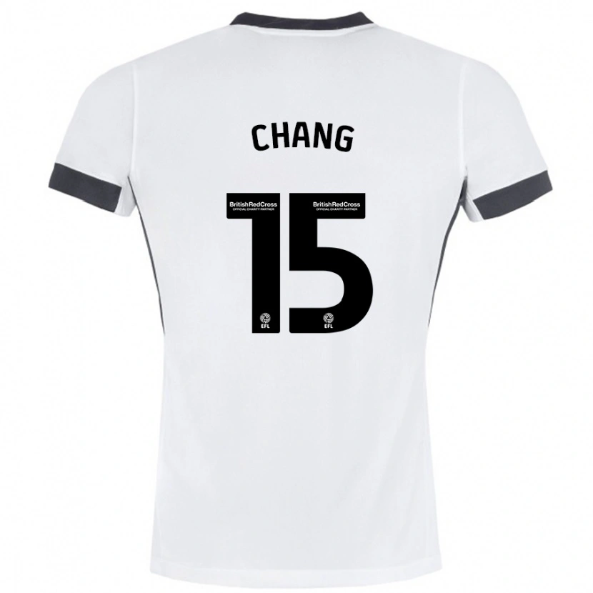 Danxen Børn Alfie Chang #15 Hvid Sort Udebane Spillertrøjer 2024/25 Trøje T-Shirt