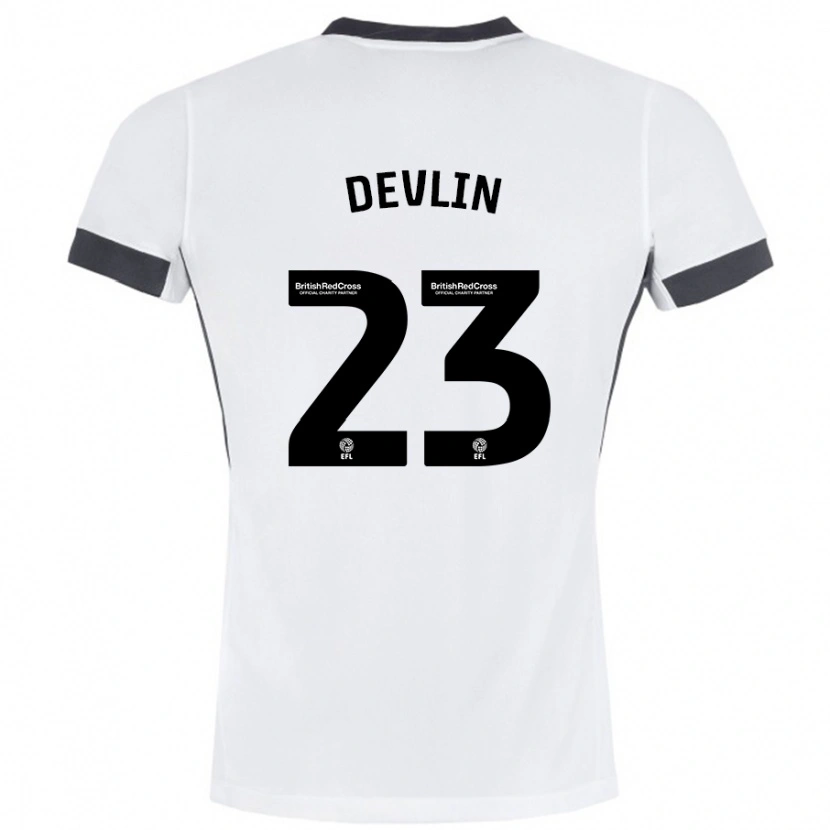 Danxen Børn Charlie Devlin #23 Hvid Sort Udebane Spillertrøjer 2024/25 Trøje T-Shirt