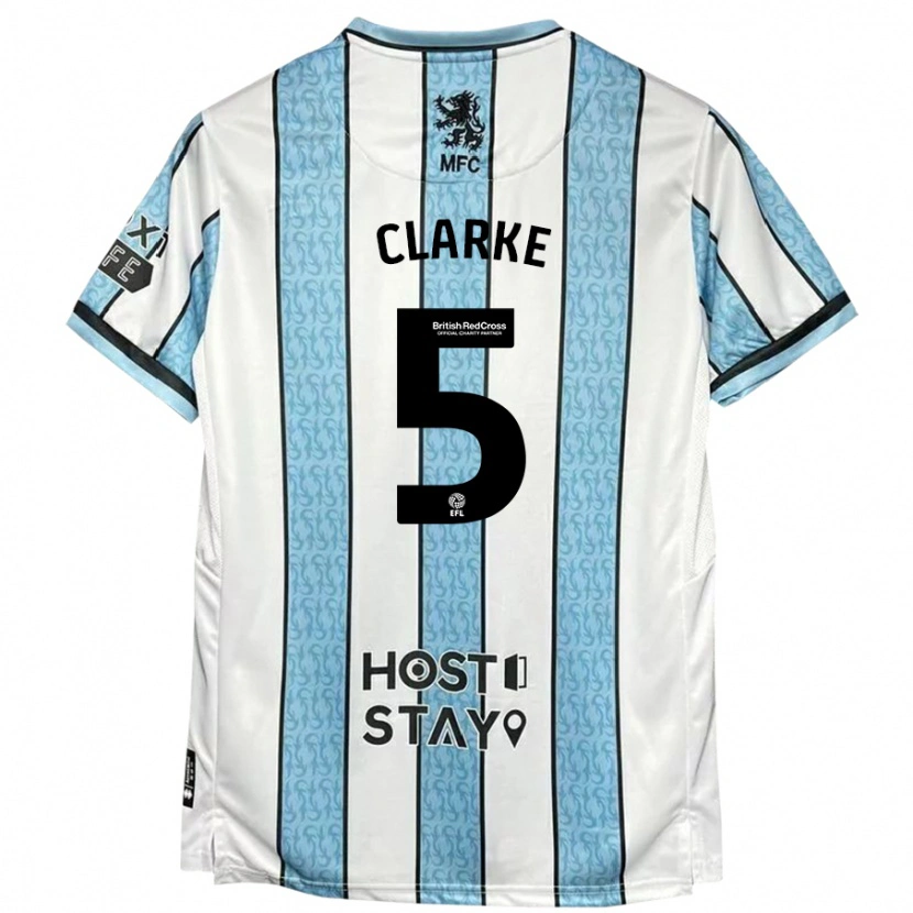 Danxen Børn Matt Clarke #5 Hvid Blå Udebane Spillertrøjer 2024/25 Trøje T-Shirt