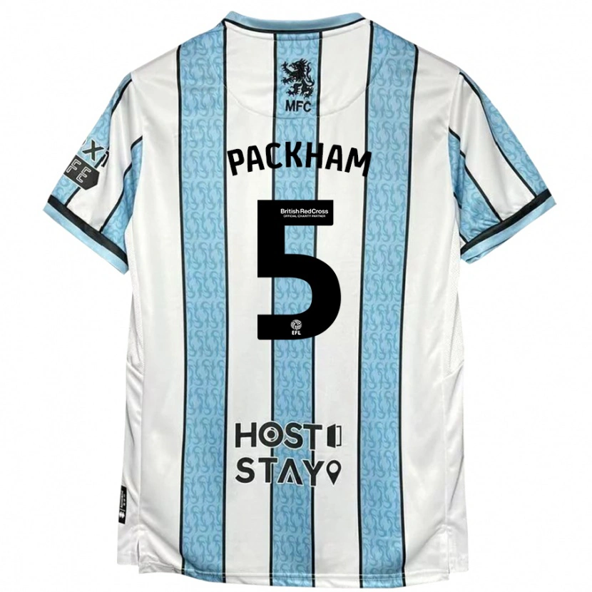 Danxen Børn Ellen Packham #5 Hvid Blå Udebane Spillertrøjer 2024/25 Trøje T-Shirt