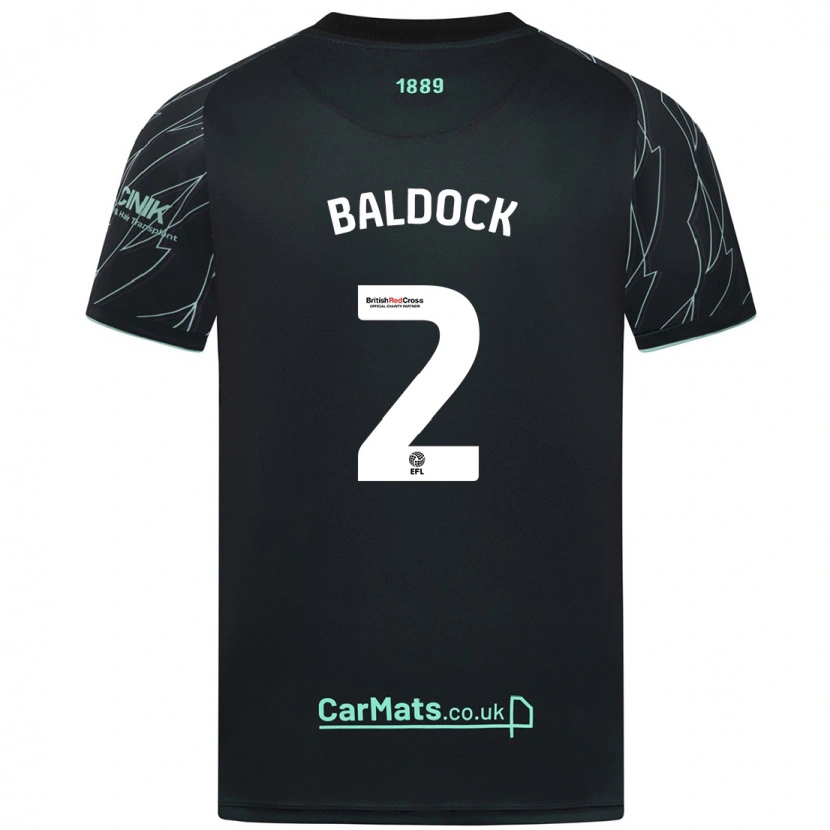 Danxen Børn George Baldock #2 Sort Grøn Udebane Spillertrøjer 2024/25 Trøje T-Shirt