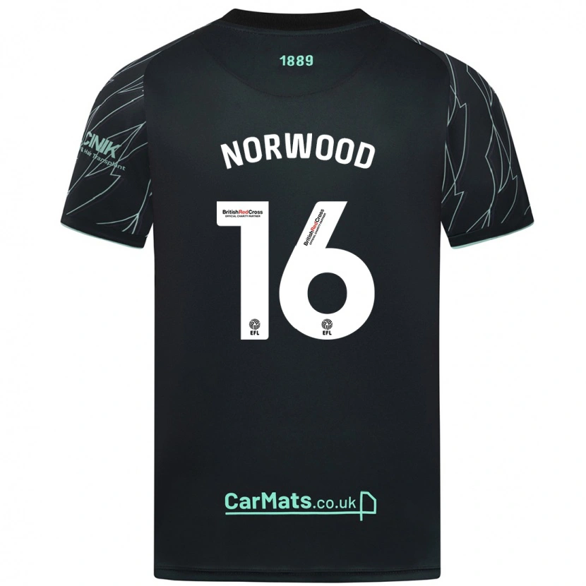 Danxen Børn Oliver Norwood #16 Sort Grøn Udebane Spillertrøjer 2024/25 Trøje T-Shirt