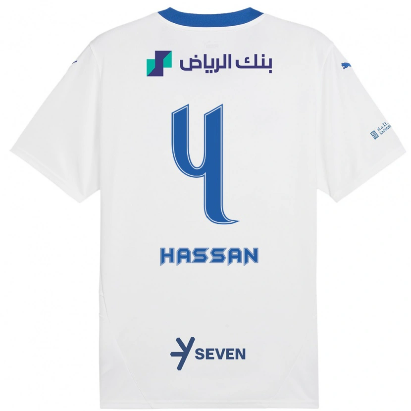 Danxen Børn Eman Hassan #4 Hvid Blå Udebane Spillertrøjer 2024/25 Trøje T-Shirt