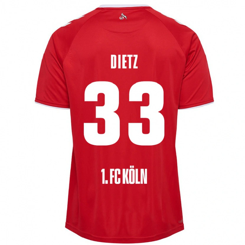 Danxen Børn Florian Dietz #33 Rød Hvid Udebane Spillertrøjer 2024/25 Trøje T-Shirt