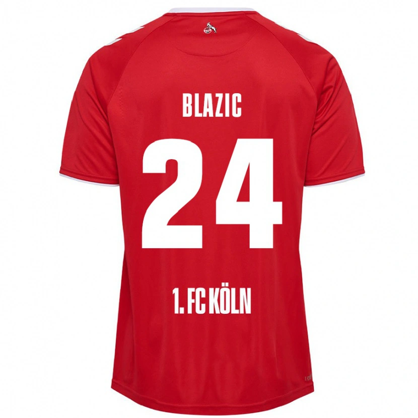 Danxen Børn Alessandro Blazic #24 Rød Hvid Udebane Spillertrøjer 2024/25 Trøje T-Shirt