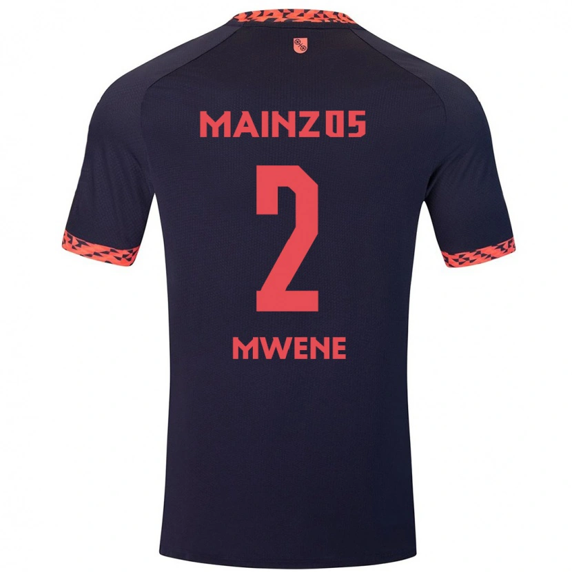 Danxen Børn Phillipp Mwene #2 Blå Koralrød Udebane Spillertrøjer 2024/25 Trøje T-Shirt