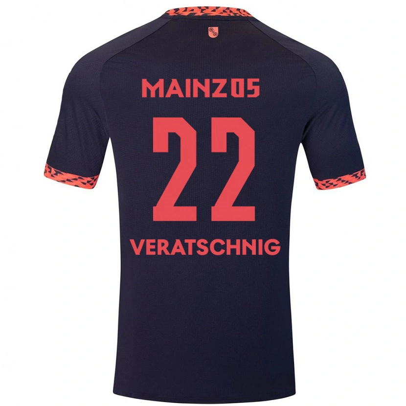 Danxen Børn Nikolas Veratschnig #22 Blå Koralrød Udebane Spillertrøjer 2024/25 Trøje T-Shirt