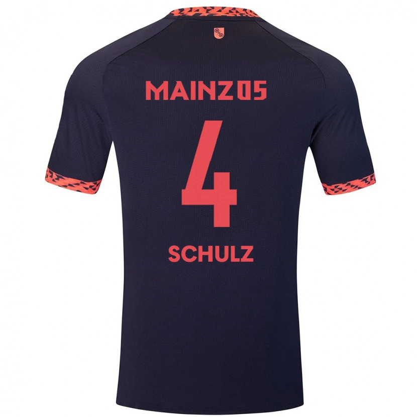 Danxen Børn Philipp Schulz #4 Blå Koralrød Udebane Spillertrøjer 2024/25 Trøje T-Shirt
