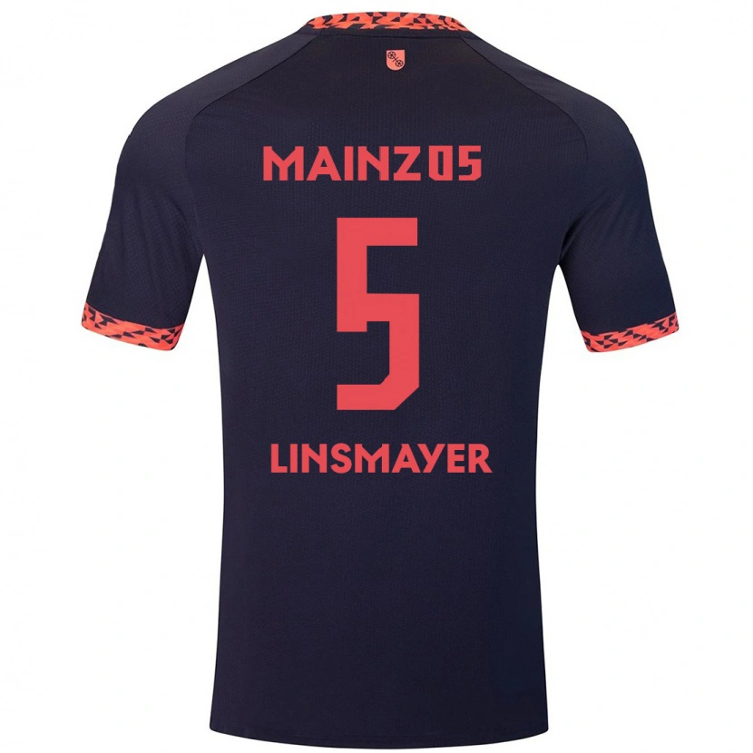 Danxen Børn Denis Linsmayer #5 Blå Koralrød Udebane Spillertrøjer 2024/25 Trøje T-Shirt