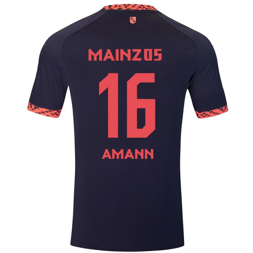 Danxen Børn Jason Amann #16 Blå Koralrød Udebane Spillertrøjer 2024/25 Trøje T-Shirt